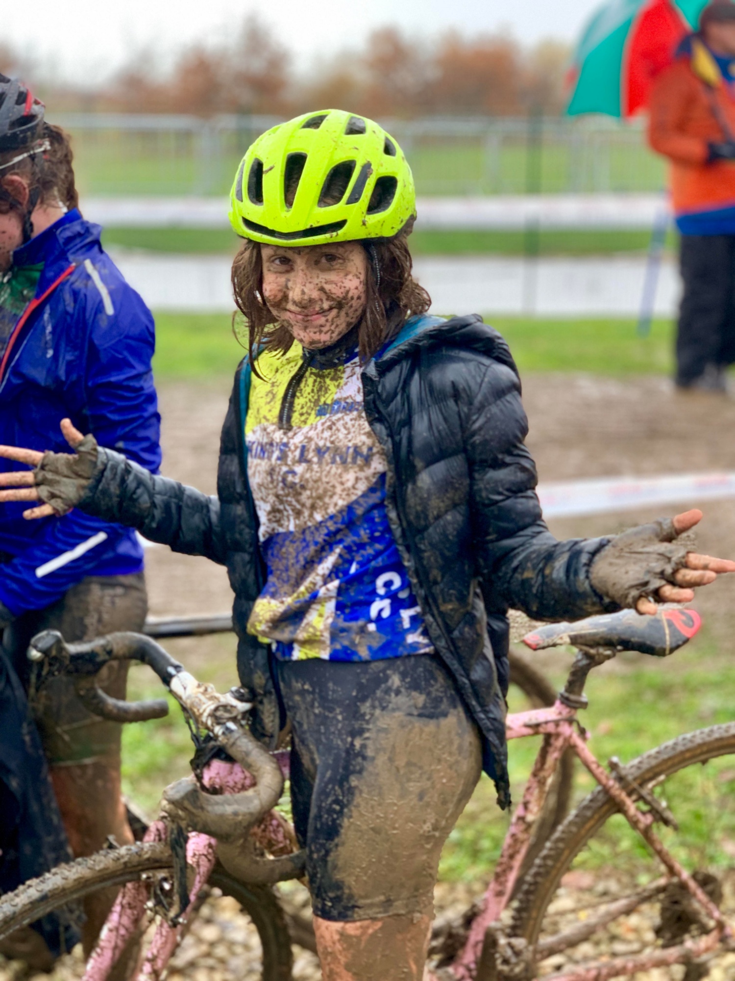 Florence after her race covered in mud