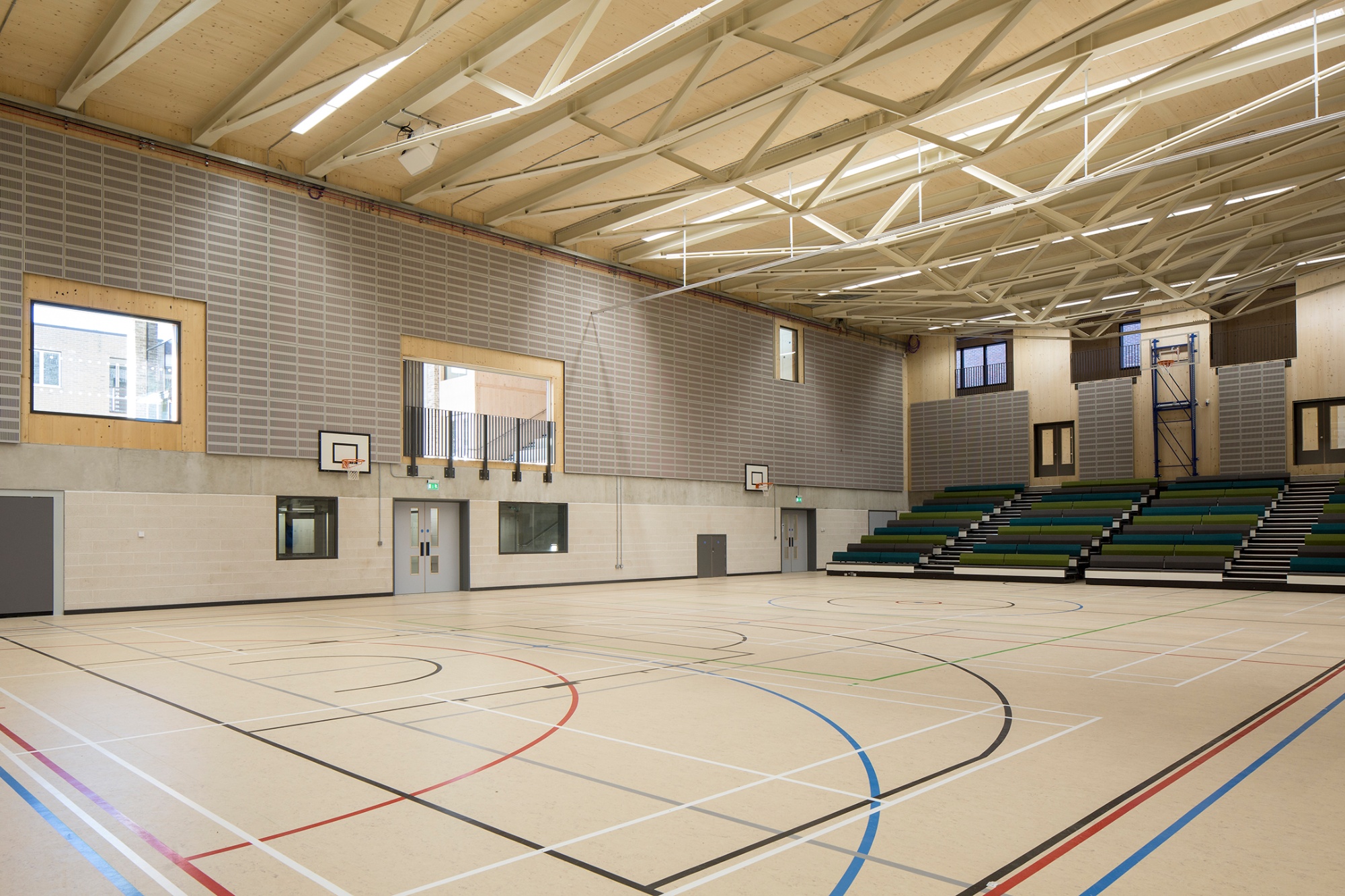 Senior School Sports Hall Image of Sports Hall at the Senior School with bleacher seating