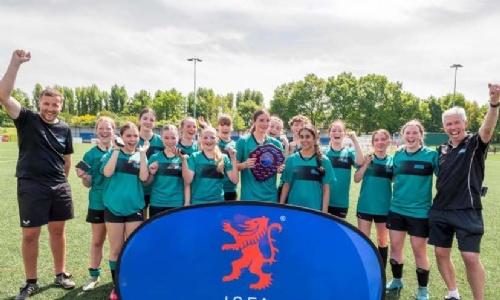 Front page of the Principal's Newsletter showing the U15 girls football team winning a National Title